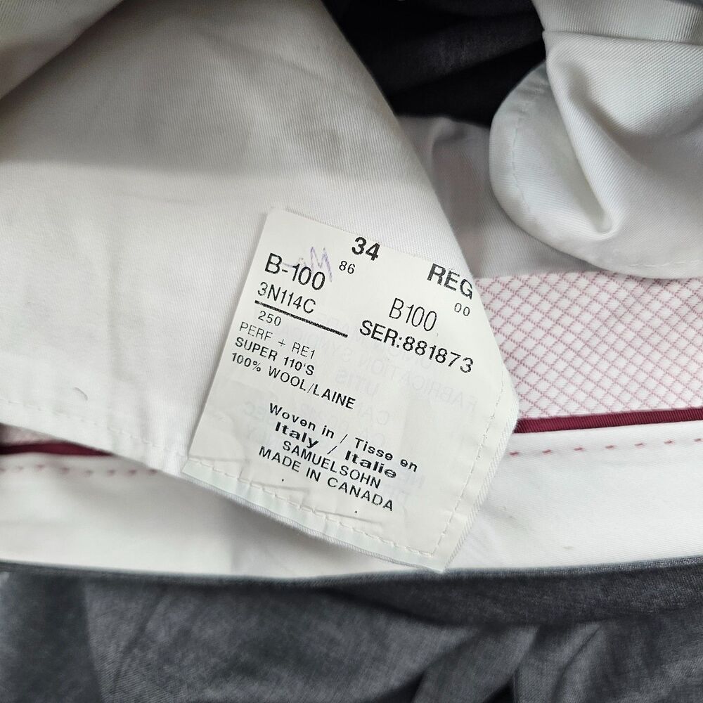 Samuelsohn Dress Pants Mens 34x30 Gray REDA 110s Wool Italian Cuffed Performance - Picture 7 of 16